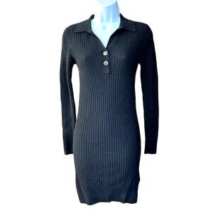 NWT Crush Cashmere Troy Black Rib Polo 2 Dress Clean Girl Classic MSRP $449